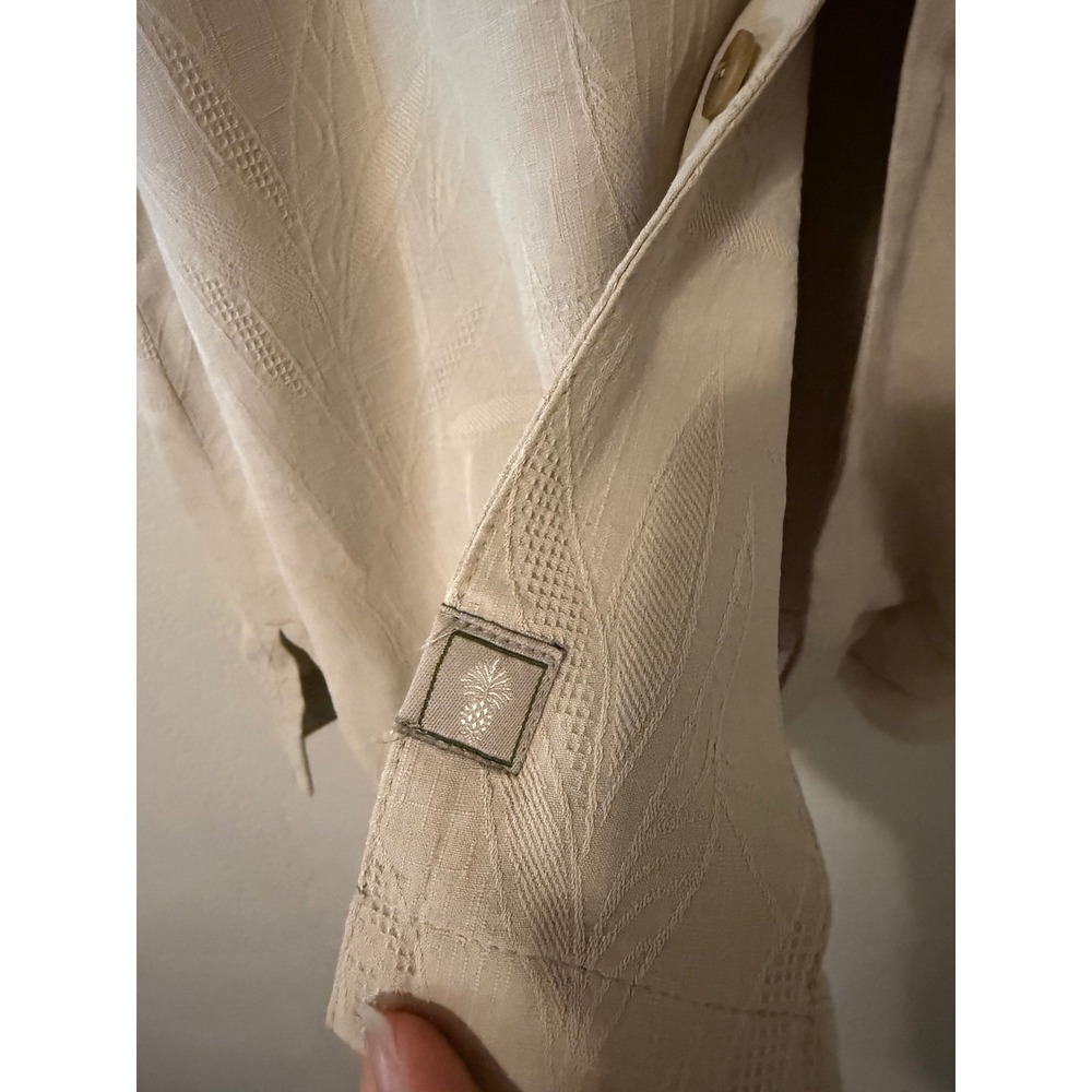 Tommy Bahama Mens Beige 100% Silk Jacquard Leaf Camp Shirt Medium - Picture 3 of 8